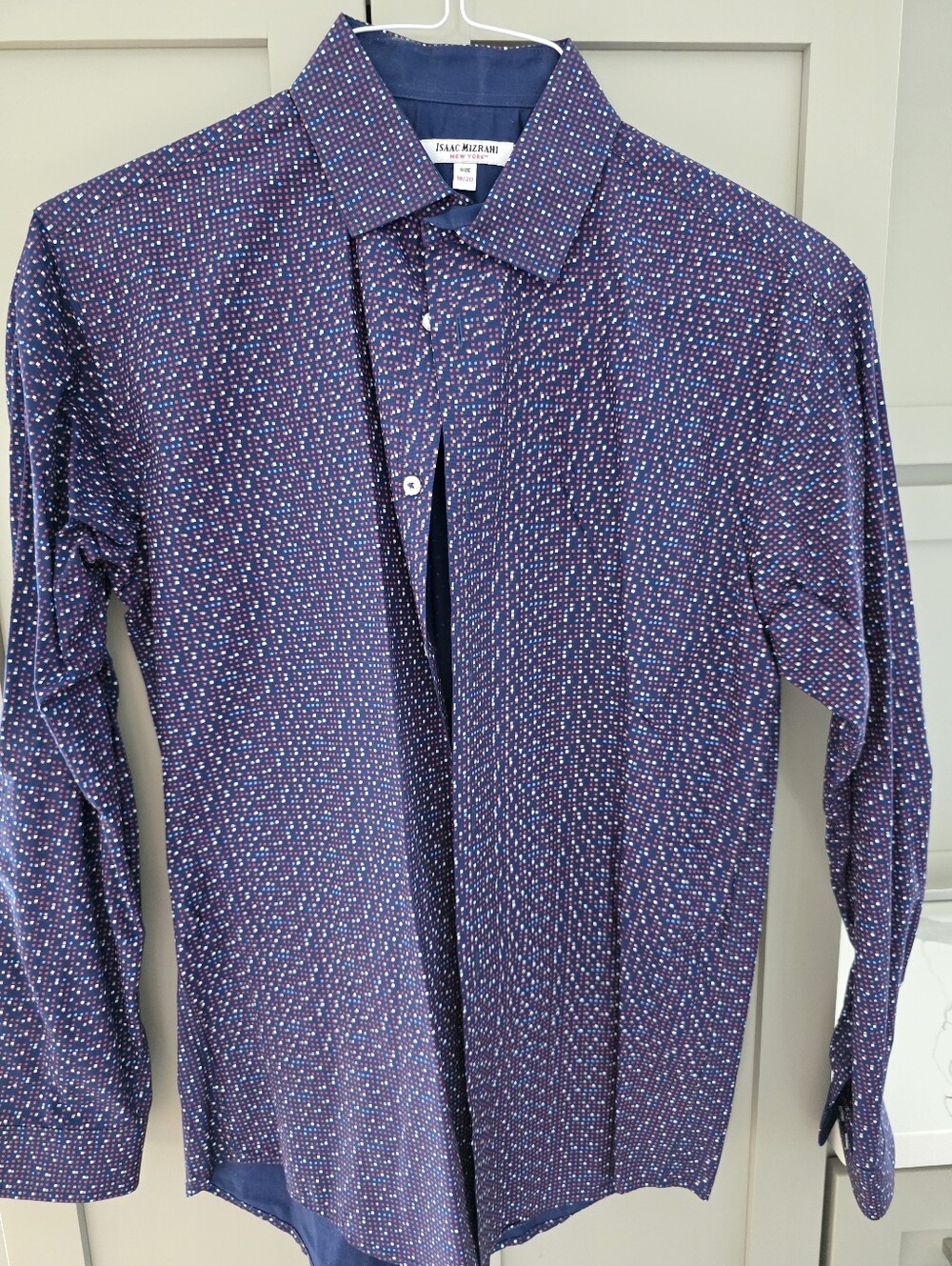 Isaac Mizrahi Purple Navy Multi-Dot Dress Shirt. Size 18-20.